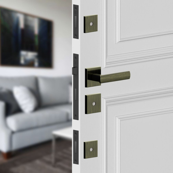 Kit Fechadura Design Tetra Chave Roseta Quadrada 55mm Antique