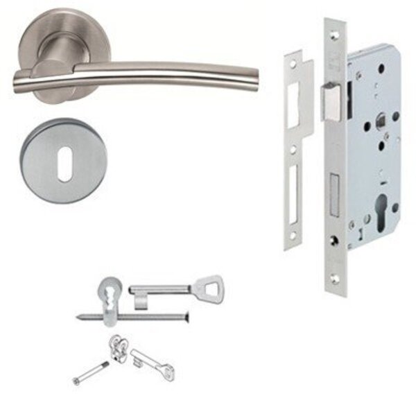 Kit Fechadura Maçaneta Hastae Aço Inox Escovado Uso Interno