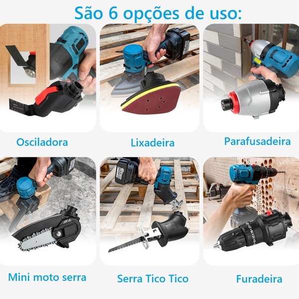 Kit Ferramentas 6 Em 1 Furadeira Motosserra Parafusadeira
