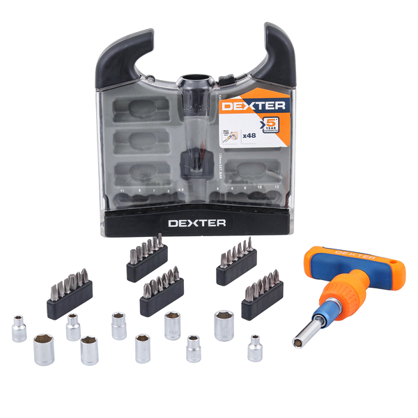 Jogo de Bits e Soquetes com Chave T 48 peças Dexter | Black Friday