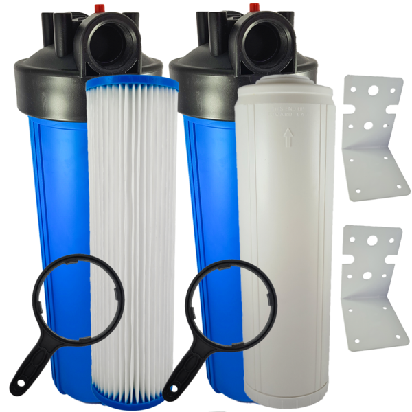 Kit Filtro 2 Big Blue 20'' + Plissado + Recarregável Corpo Az