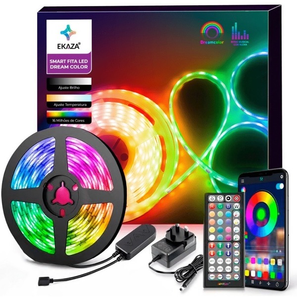 Kit Fita Led Rgb Sincroniza Musica Wifi Inteligente 5 Metros