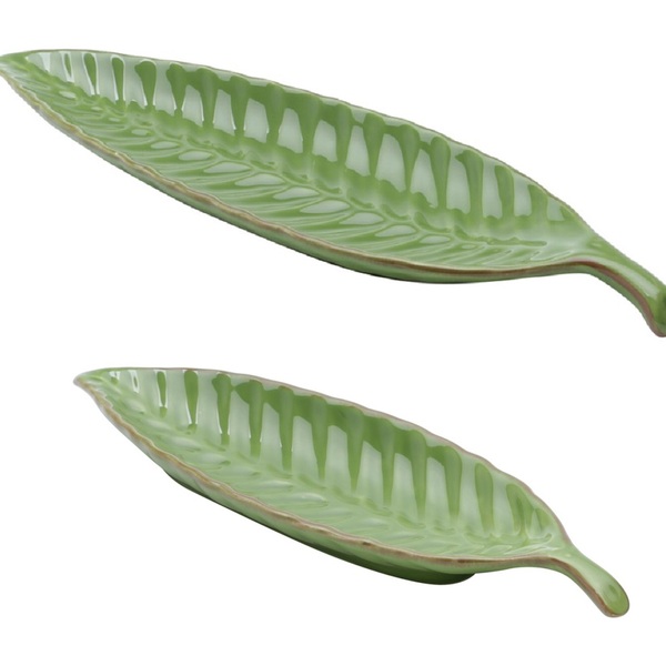 Kit Folha Cerâmica Banana Leaf Verde 36x10cm 26.5x8cm Lyor