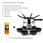 Kit Fondue 16 Peças Giratório Cromado + 8 Acendedores Brinde
