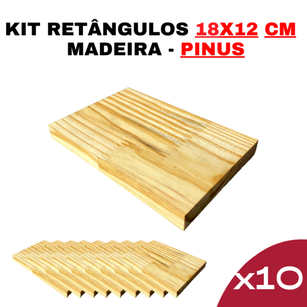 Kit Forma Retangular Em Madeira Pinus 12x18cm Quantidade:10