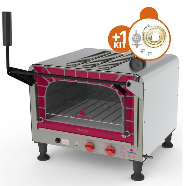 Kit - Forno Assador Refratário Gás Prp-400 Mini Chef + Kit Gá