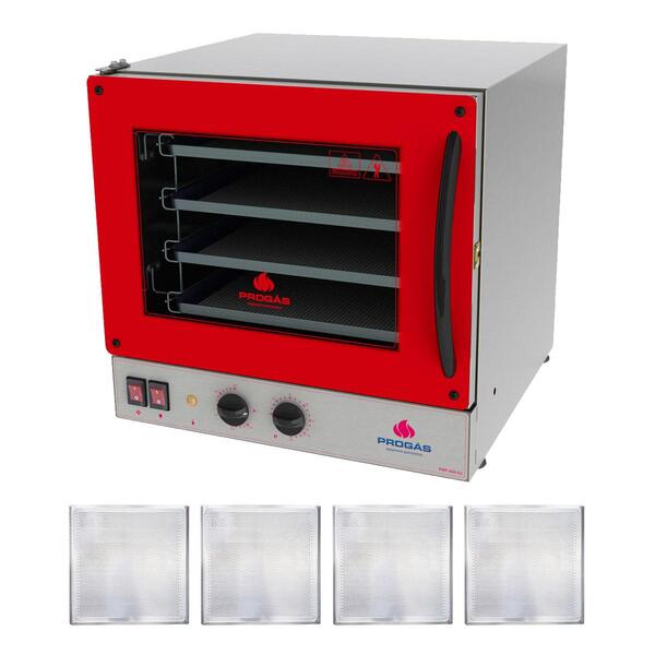Kit - Forno Turbo Elétrico Fast Oven Prp-004 220v Vermelho +