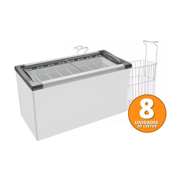 Kit - Freezer Horizontal Tampa De Vidro 318 Litros Nf40 Metal
