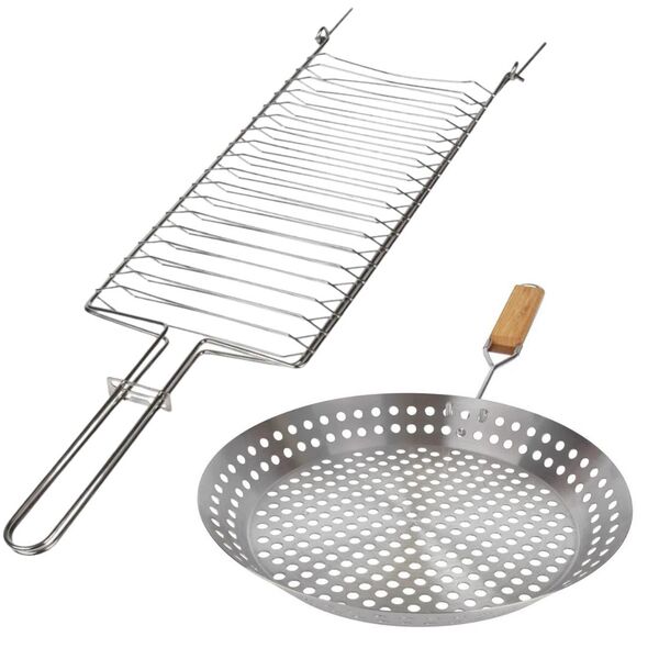 Kit Frigideira Inox De Grelhar E Grelha Para Peixe Grande