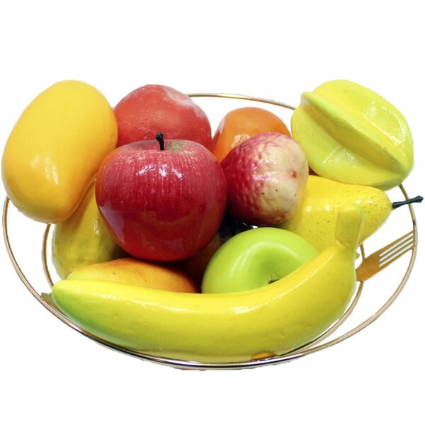 Kit Fruteira Frutas Artificiais Isopor E Cesta Redonda Rose