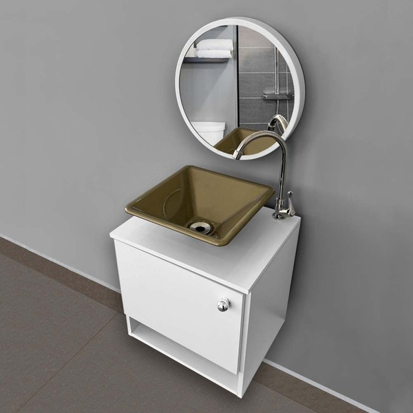 Kit Gabinete 1 Porta Com Cuba De Sobrepor Quadrada + Kit Hidr