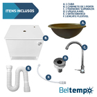 Kit Gabinete 1 Porta Com Cuba De Sobrepor Redonda + Kit Hidrá