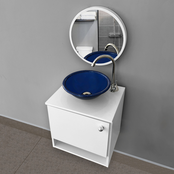 Kit Gabinete 1 Porta Com Cuba De Sobrepor Redonda + Kit Hidrá