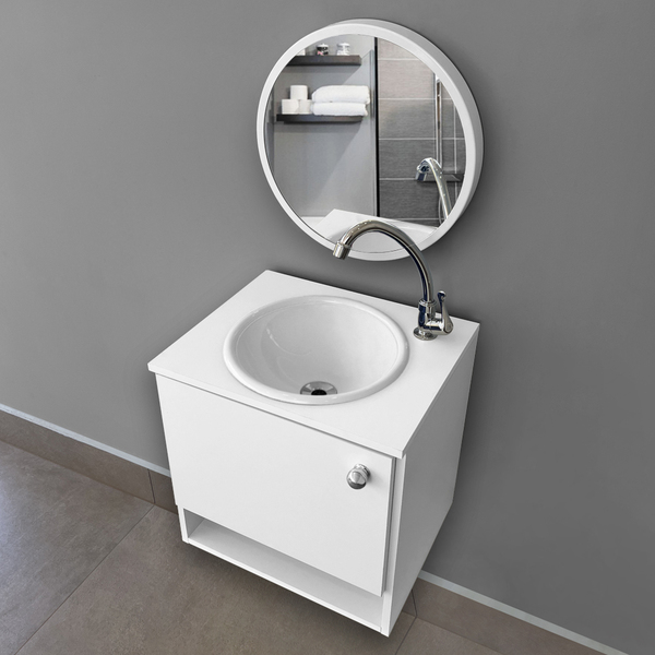 Kit Gabinete 1 Porta Com Cuba Embutir Redonda + Kit Hidráulic