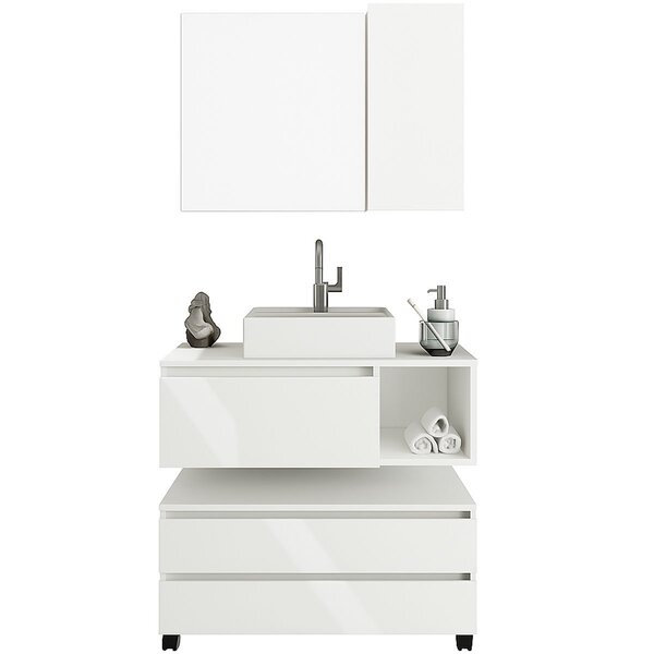 Kit Gabinete Balcão E Espelheira De Banheiro Marina Branco