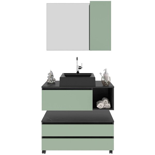 Kit Gabinete Balcão E Espelheira De Banheiro Marina Mármore L