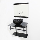 Kit Gabinete Banheiro 60cm Ap Com Cuba Redonda Mármore Preto