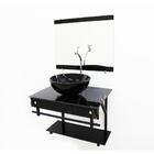 Kit Gabinete Banheiro 60cm Apx Com Cuba Redonda Mármore Preto