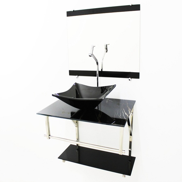 Kit Gabinete Banheiro 60cm Iq Inox Com Cuba Quadrada Mármore