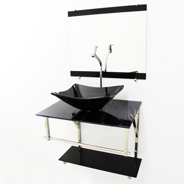 Kit Gabinete Banheiro 60cm Iq Inox Com Cuba Retangular Mármo