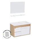 Kit Gabinete para Banheiro com Cuba e Espelho 63cm Madeira MDF Berlin e Branco Procion Cerocha