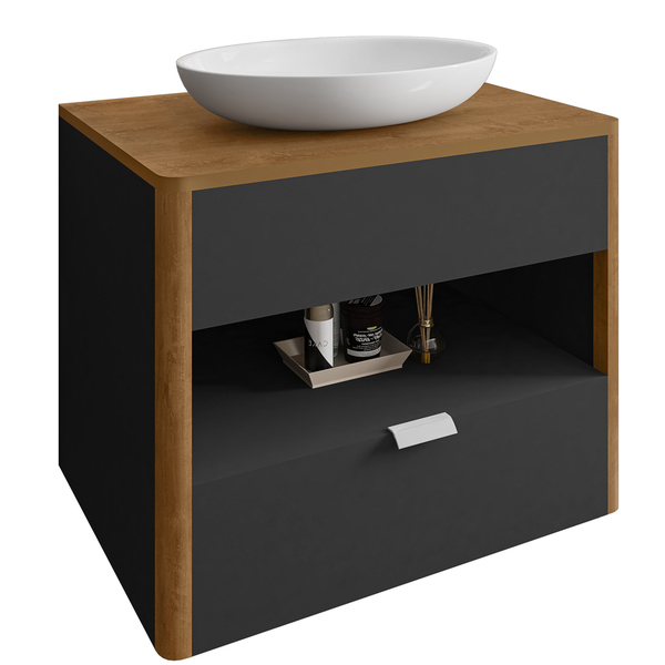 Kit Gabinete Banheiro Armário + Cuba 72x56x45 Mais Puxador Em