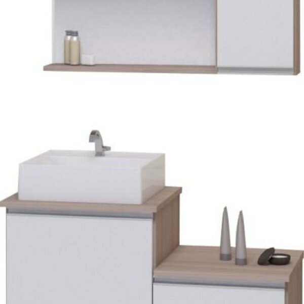Kit Gabinete Banheiro Completo - Armário + Cuba + Espelheira