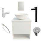 Kit Gabinete Banheiro Cuba Espelho 40cm Torneira Preta Valvul