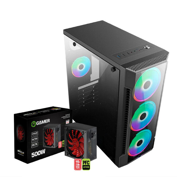 Kit Gabinete C3147 Gamer + Fonte 500w - Brazil Pc- C/ Lateral