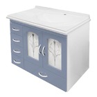 Kit Gabinete de Banheiro com Espelho Alfa II MDF Branco/Azul com Cuba Moldada Darabas