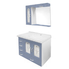 Kit Gabinete de Banheiro com Espelho Alfa II MDF Branco/Azul com Cuba Moldada Darabas
