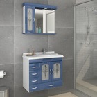 Kit Gabinete de Banheiro com Espelho Alfa II MDF Branco/Azul com Cuba Moldada Darabas