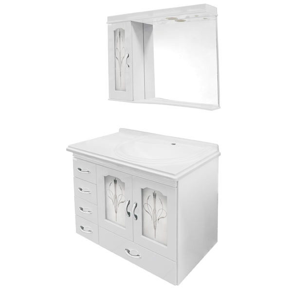 Kit Gabinete de Banheiro com Espelho Alfa II MDF Branco/Cinza com Cuba Moldada Darabas