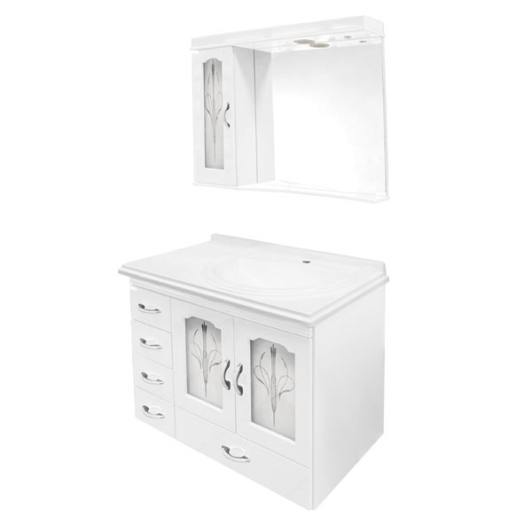 Kit Gabinete de Banheiro com Espelho Alfa II MDF Branco com Cuba Moldada Darabas