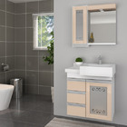 Kit Gabinete de Banheiro com Espelho Boreal MDF Branco/Salmão com Cuba Moldada Darabas