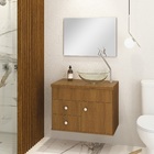 Kit Gabinete para Banheiro com Cuba e Espelho 46x60x33cm Freijó Luna Astral Design