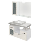 Kit Gabinete de Banheiro com Espelho Lages MDF Branco/Biscuit com Cuba Moldada Darabas