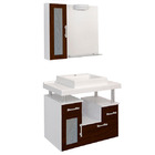 Kit Gabinete de Banheiro com Espelho Lages MDF Branco/Tabaco com Cuba Moldada Darabas