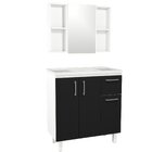Kit Gabinete De Banheiro Lisboa 80cm  Branco/preto