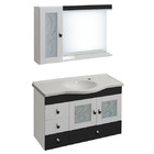 Kit Gabinete de Banheiro com Espelho Magnum MDF Branco/Preto com Cuba Moldada Darabas