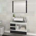 Kit Gabinete de Banheiro com Espelho Sollo II MDF Branco/Preto sem Cuba Darabas