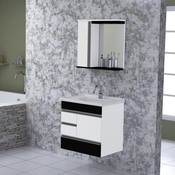 Kit Gabinete De Banheiro Suspenso 1 Porta 3 Gavetas Espelheir