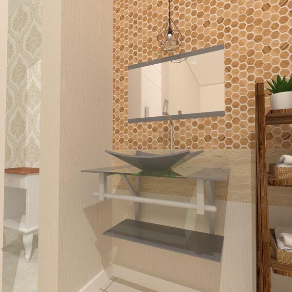 Kit Gabinete De Vidro 60 Cm Cuba E Torneira Algarve Prata