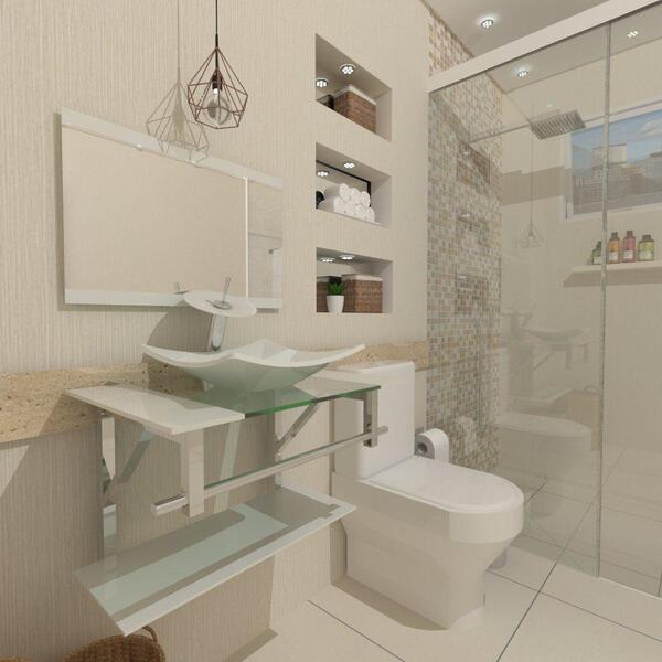 Kit Gabinete De Vidro 60 Cm Cuba E Torneira Ibiza Branco