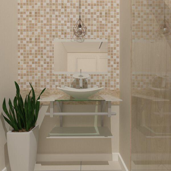 Kit Gabinete De Vidro 60cm Cuba Quadrada E Torneira Ibiza