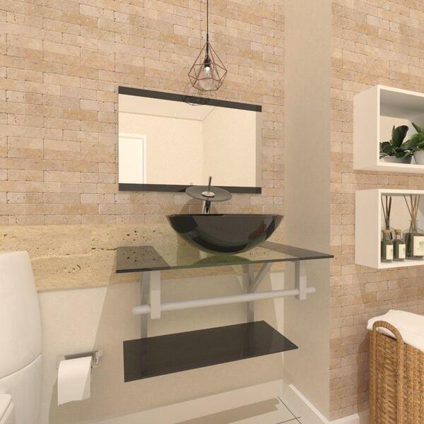 Kit Gabinete De Vidro 60cm Cuba Redonda E Torneira Ibiza