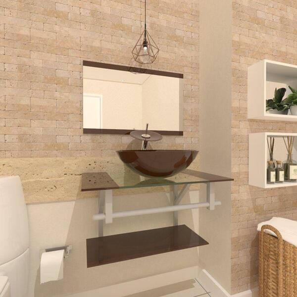 Kit Gabinete De Vidro 60cm Cuba Redonda E Torneira Ibiza