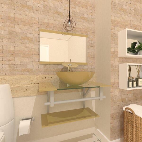 Kit Gabinete De Vidro 60cm Cuba Redonda E Torneira Ibiza