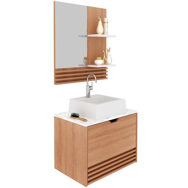 Kit Gabinete E Espelheira De Banheiro 60 Cm Com Cuba Sâmia Am