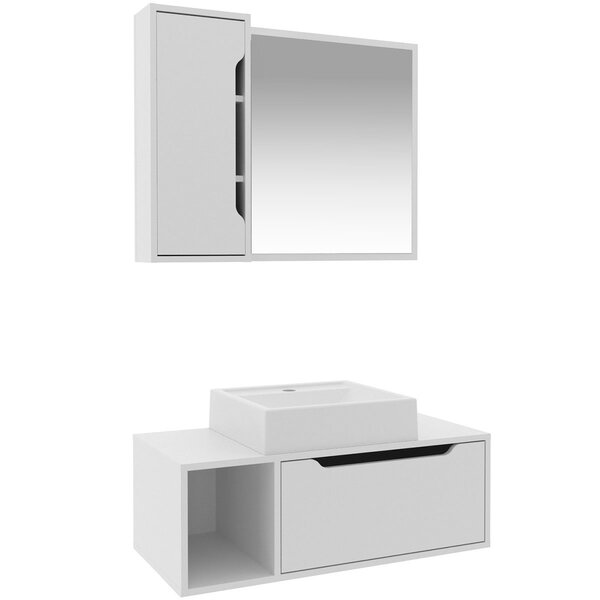 Kit Gabinete E Espelheira De Banheiro 80 Cm Com Cuba Karina B